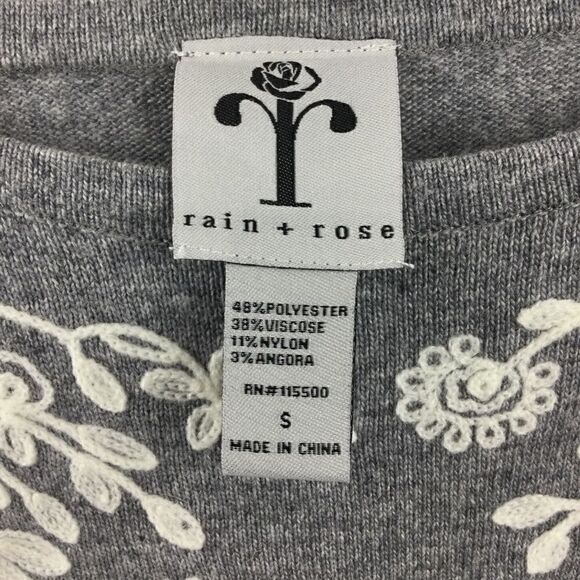 Rain + Rose Angora Embroidered Sweater Gray & White Floral, Size Small - Picture 2 of 8